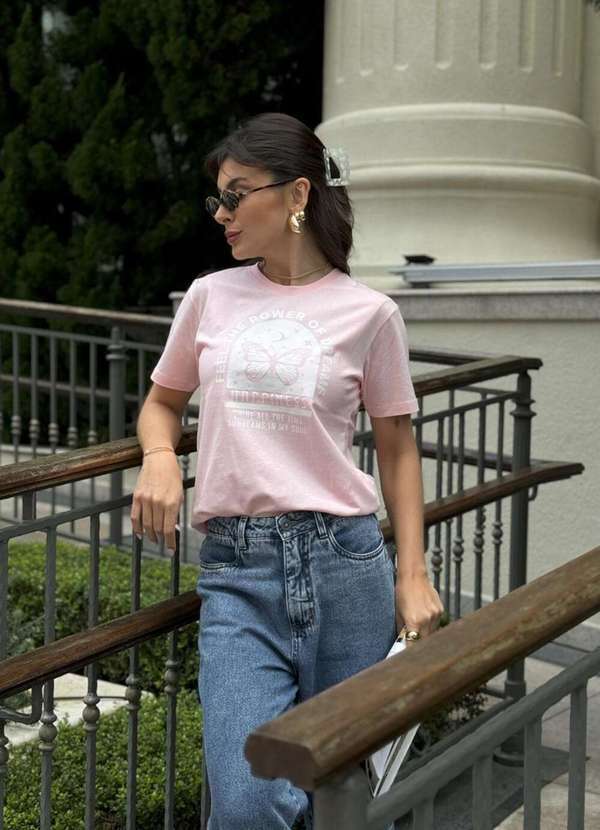 Cianitas - Camiseta Feminina Rosa Bebê Feel The Power - Rosa