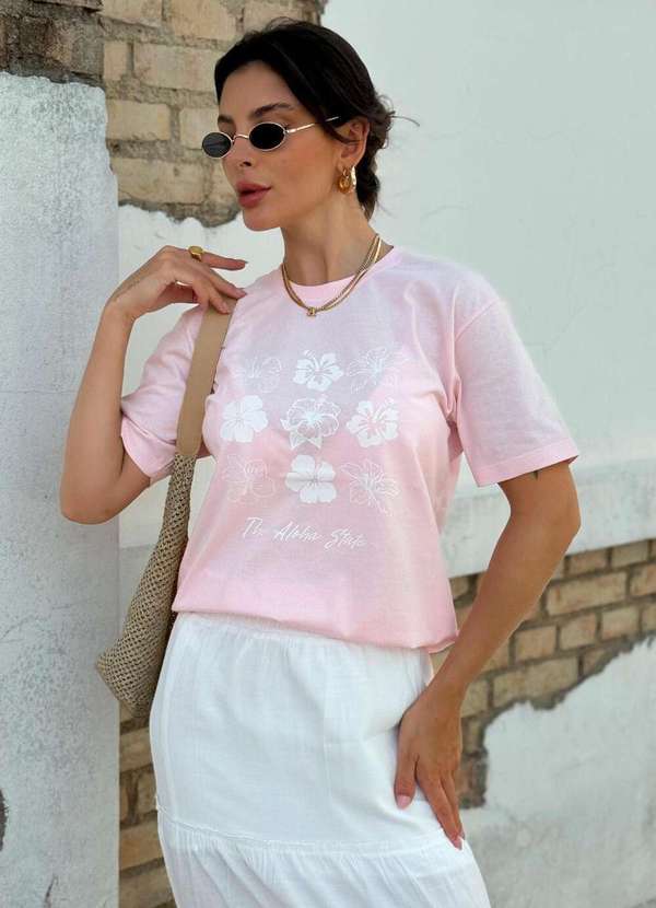 Cianitas - Camiseta Feminina Rosa Bebê Hibiscus - Rosa
