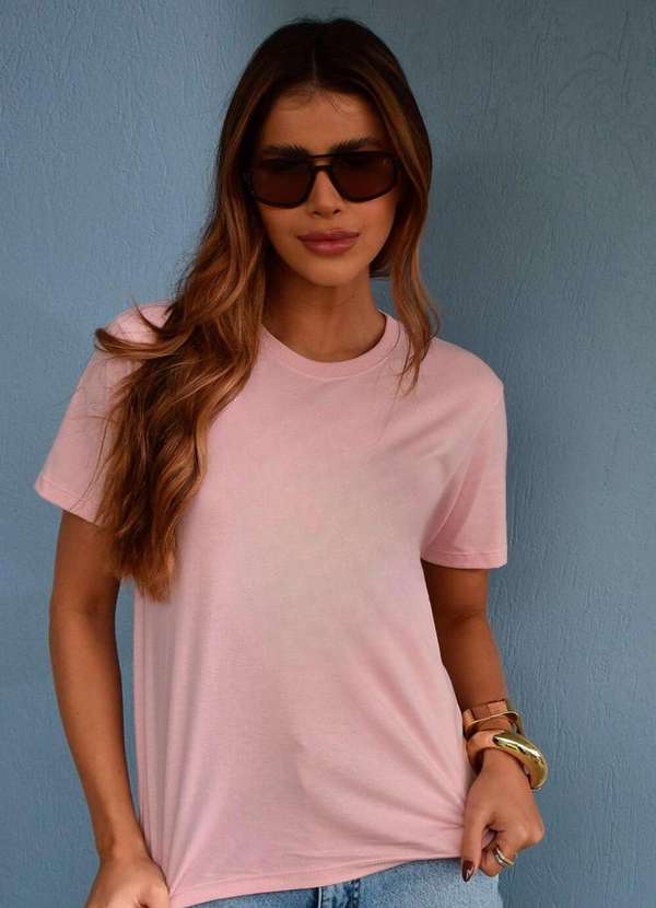 Cianitas - Camiseta Feminina Rosa Claro Lisa - Rosa 2