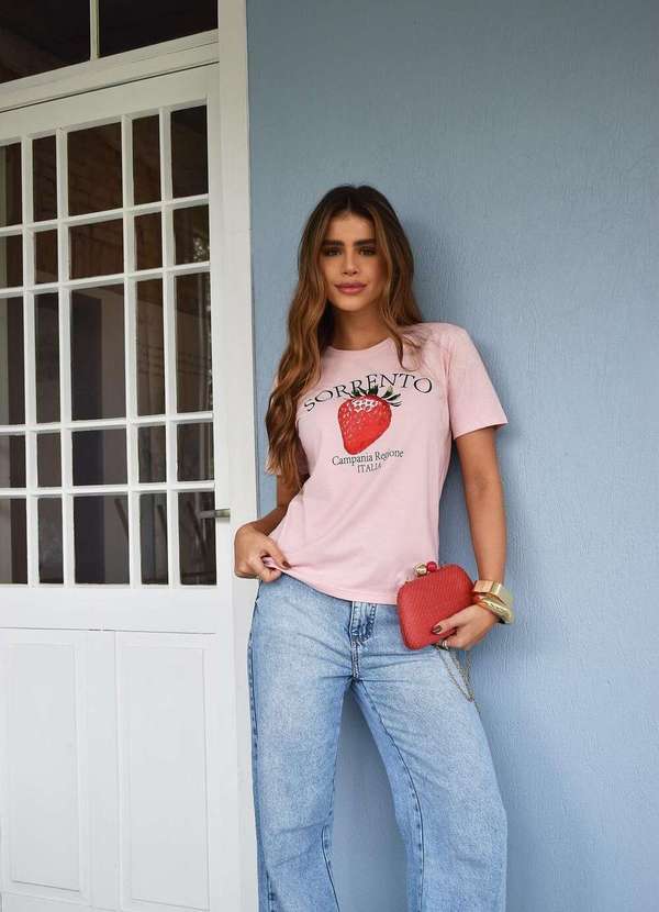 Cianitas - Camiseta Feminina Rosa Claro Sorrento Morango - Rosa