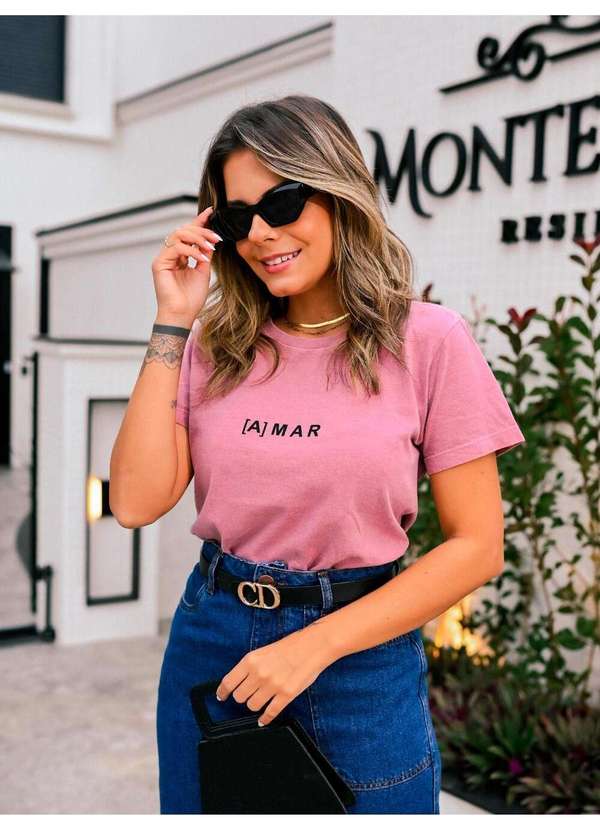 Cianitas - Camiseta Feminina Rosa Envelhecido Amar - Off 1