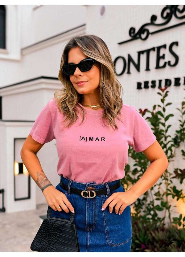 Cianitas - Camiseta Feminina Rosa Envelhecido Amar - Off 3