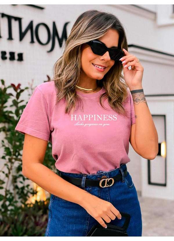 Cianitas - Camiseta Feminina Rosa Envelhecido Happiness - Rosa Envelhecido 2