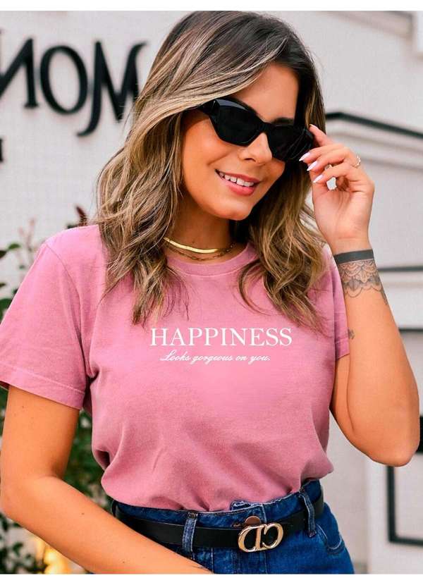 Cianitas - Camiseta Feminina Rosa Envelhecido Happiness - Rosa Envelhecido 3