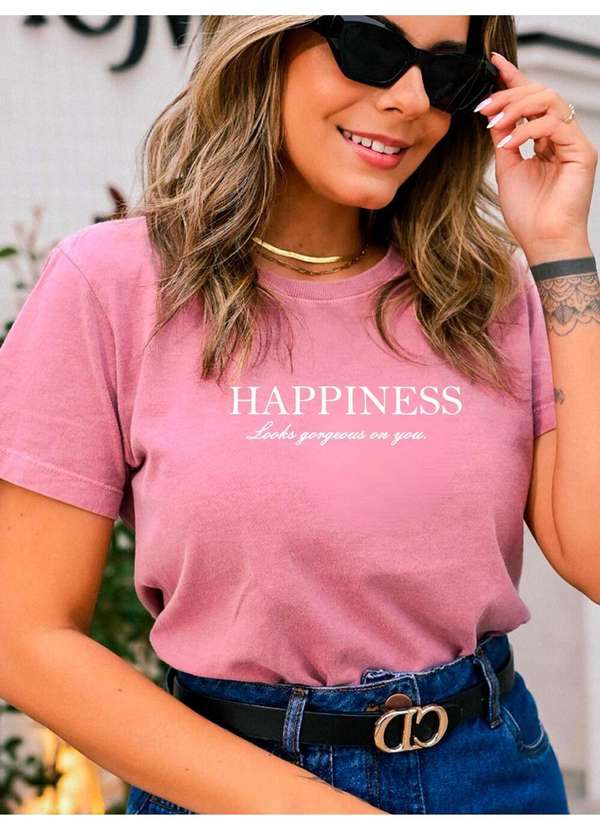 Cianitas - Camiseta Feminina Rosa Envelhecido Happiness - Rosa Envelhecido 4