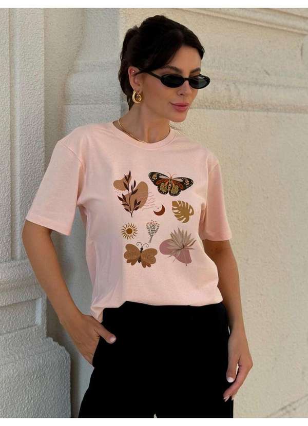 Cianitas - Camiseta Feminina Salmão Boho - Salmão