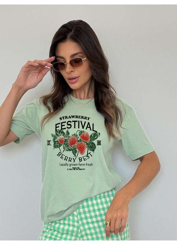 Cianitas - Camiseta Feminina Verde Folha Morango Best Berry - Verde