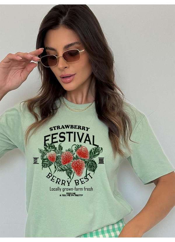 Cianitas - Camiseta Feminina Verde Folha Morango Best Berry - Verde 2