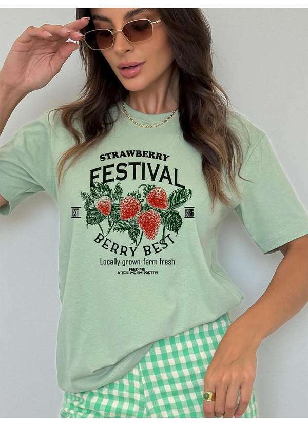 Cianitas - Camiseta Feminina Verde Folha Morango Best Berry - Verde 3