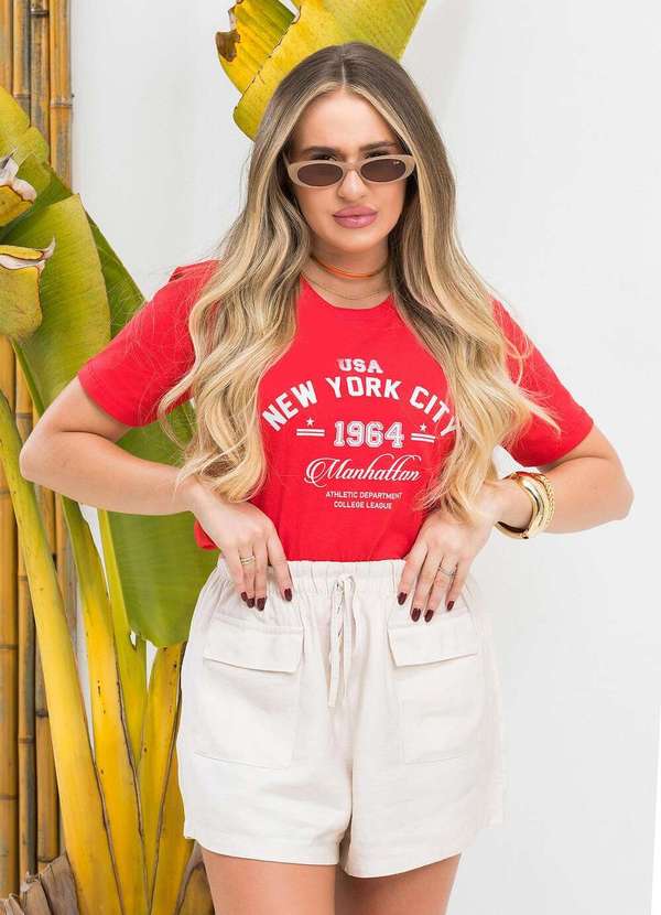 Cianitas - Camiseta Feminina Vermelha Manhattan 1964 Vermelha