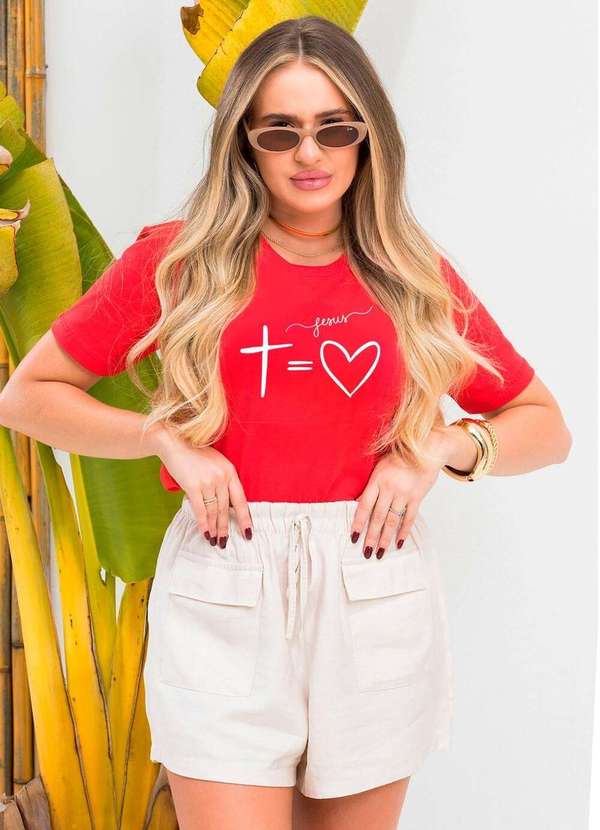 Cianitas - Camiseta Feminina Vermelha Natal Jesus Vermelha