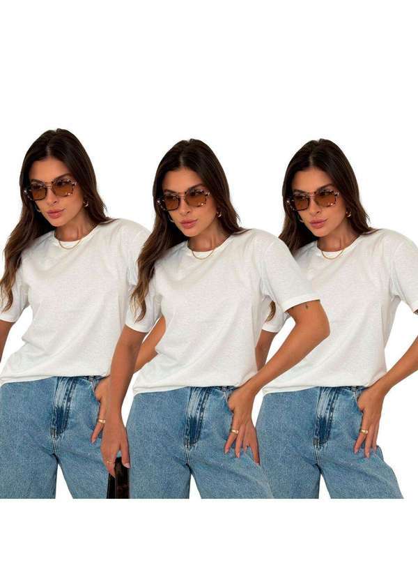 Cianitas - Kit Tres Camisetas Femininas Lisas Off - Bege