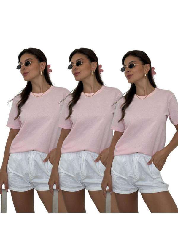 Cianitas - Kit Tres Camisetas Femininas Lisas Rosa Bebe - Rosa Bebe