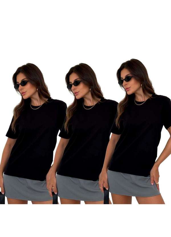 Cianitas - Kit Tres Camisetas Femininas Lisas Preta - Preto