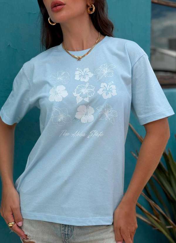 Cianitas - Camiseta Feminina Azul Bebê Hibiscus - Azul 4