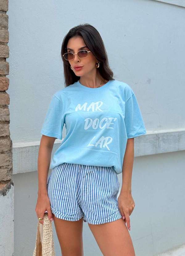 Cianitas - Camiseta Feminina Azul Bebê Mar Doce Lar - Azul