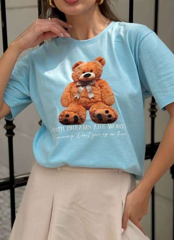 Cianitas - Camiseta Feminina Azul Bebe Urso Your Dreams - Azul 2