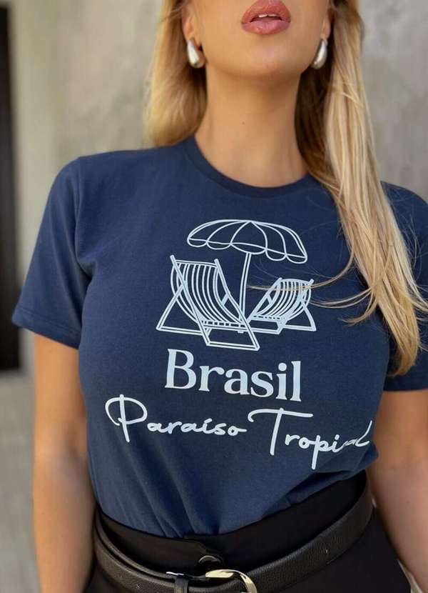 Cianitas - Camiseta Feminina Azul Marinho Brasil - Azul 4