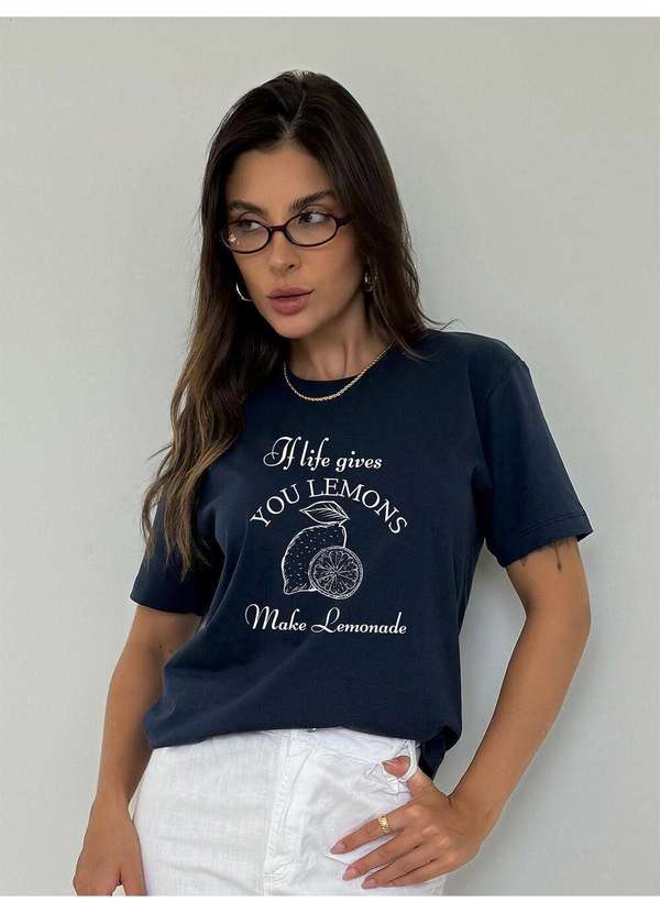 Cianitas - Camiseta Feminina Azul Marinho Make Lemonade - Azul