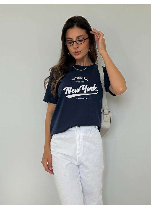 Cianitas - Camiseta Feminina Azul Marinho New York Authentic - Azul
