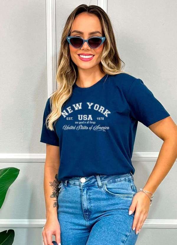 Cianitas - Camiseta Feminina Azul Marinho New York - Azul