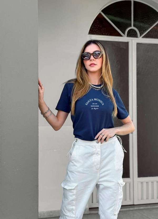 Cianitas - Camiseta Feminina Azul Marinho Santa Monica - Azul