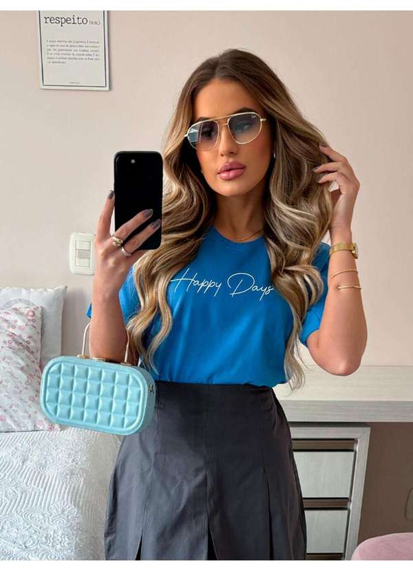 Cianitas - Camiseta Feminina Azul Royal Happy Days - Azul 1