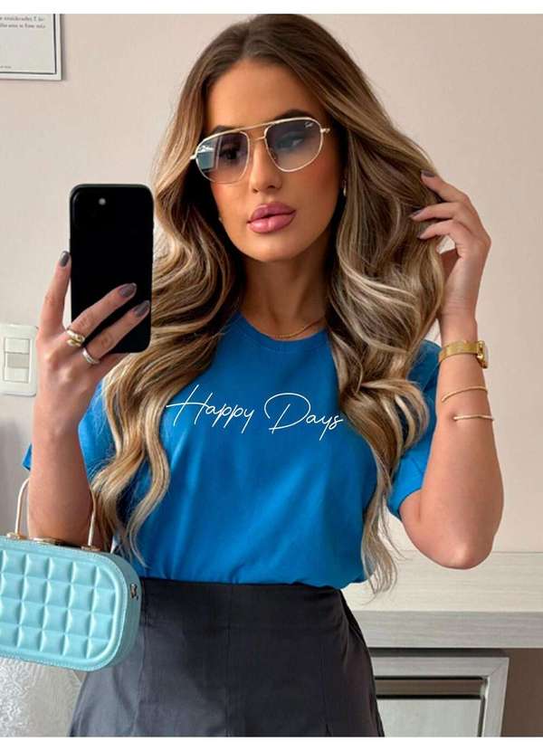 Cianitas - Camiseta Feminina Azul Royal Happy Days - Azul 3