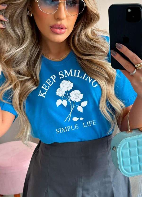 Cianitas - Camiseta Feminina Azul Royal Keep Smiling - Azul 3