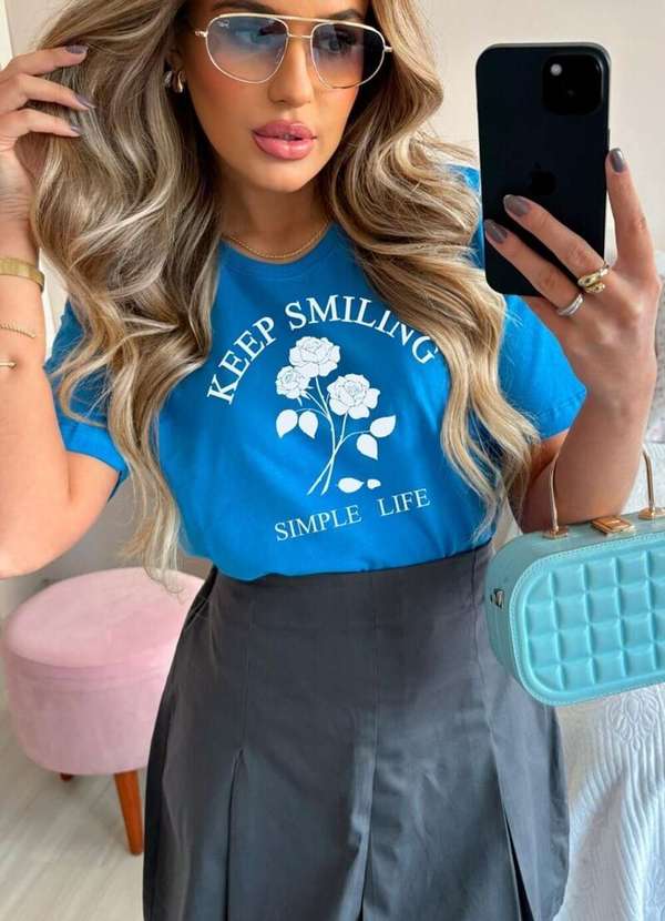 Cianitas - Camiseta Feminina Azul Royal Keep Smiling - Azul 4