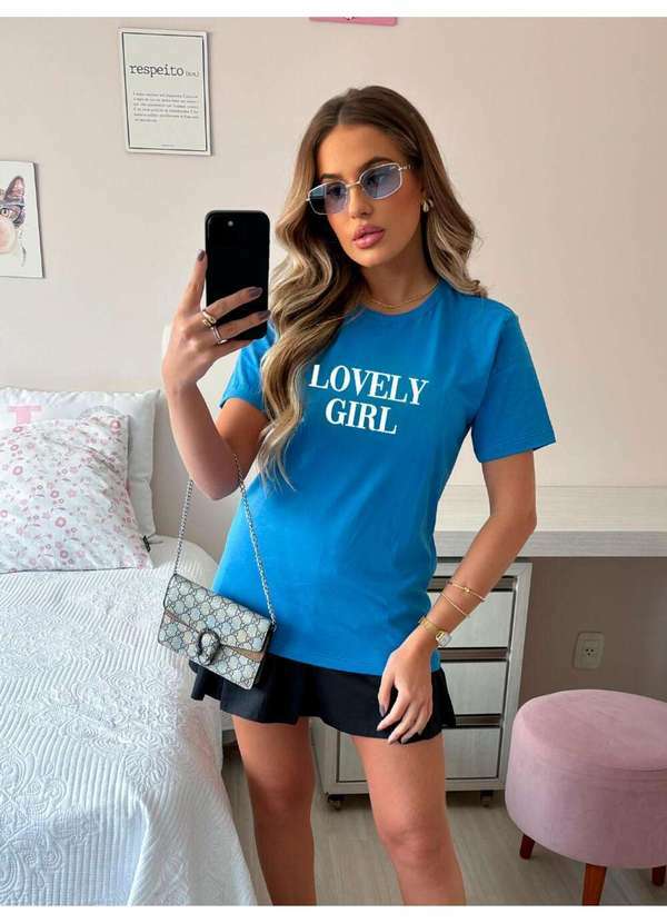 Cianitas - Camiseta Feminina Azul Royal Lovely Girl - Azul