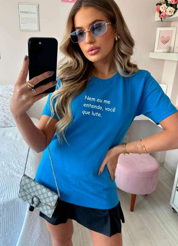 Cianitas - Camiseta Feminina Azul Royal Nem Eu Me Entendo - Azul