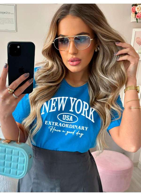 Cianitas - Camiseta Feminina Azul Royal New York Extraordinary - Azul 2
