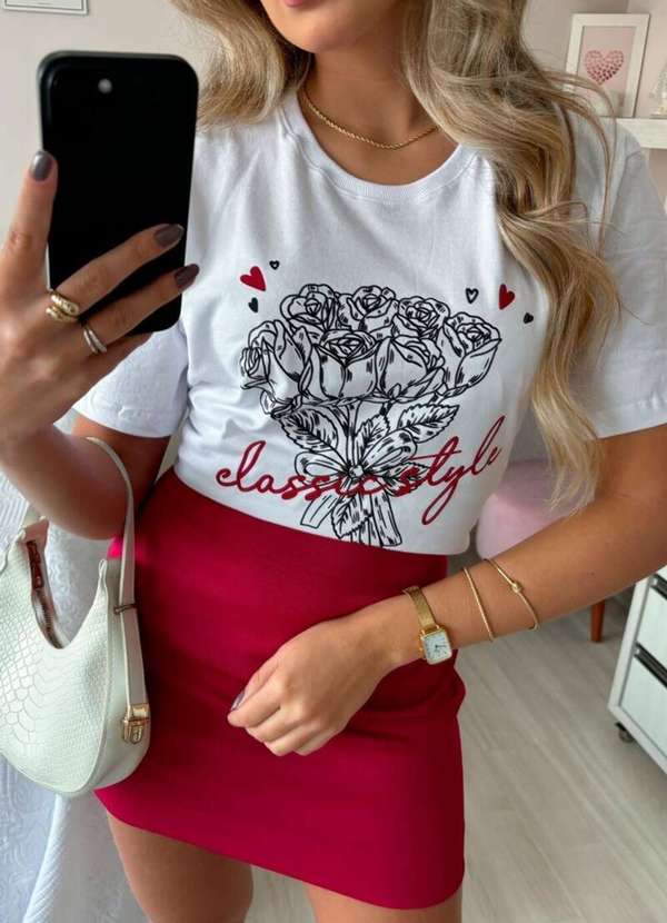 Cianitas - Camiseta Feminina Branca Buque de Rosa - Branco 2