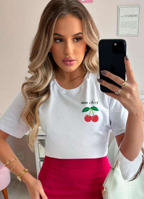 Cianitas - Camiseta Feminina Branca Cereja Mon Chéri - Branca 2