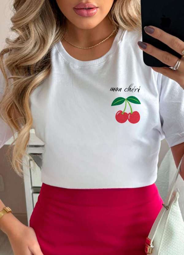 Cianitas - Camiseta Feminina Branca Cereja Mon Chéri - Branca 3
