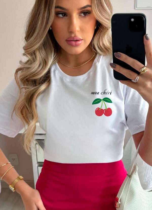 Cianitas - Camiseta Feminina Branca Cereja Mon Chéri - Branca 4