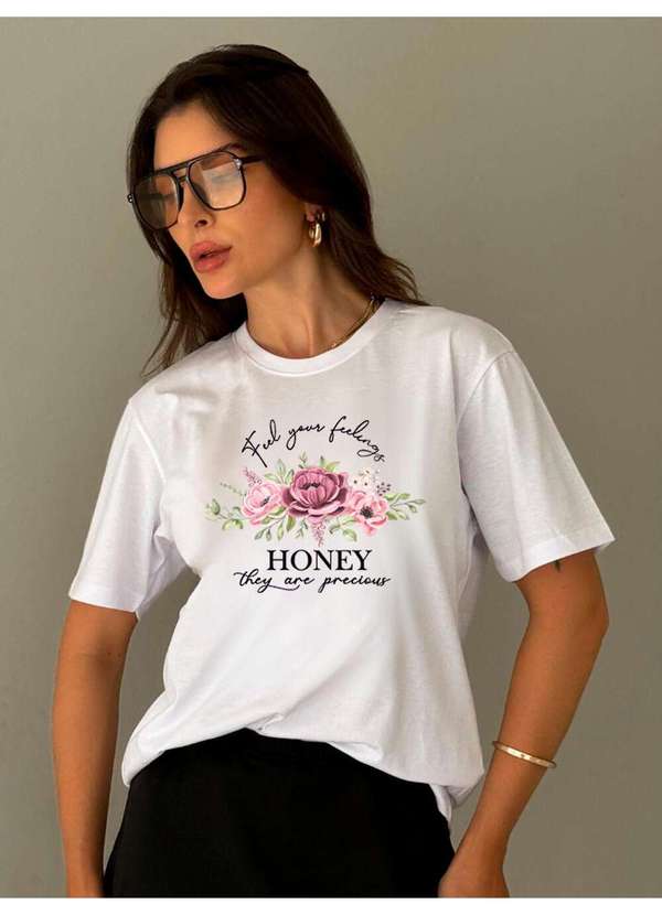Cianitas - Camiseta Feminina Branca Honey - Branca