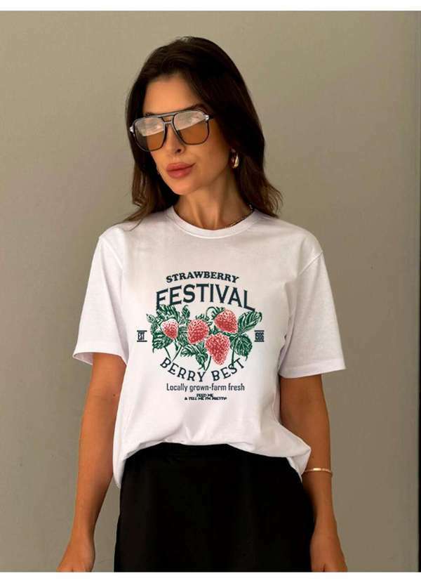 Cianitas - Camiseta Feminina Branca Morango Berry Best - Branco