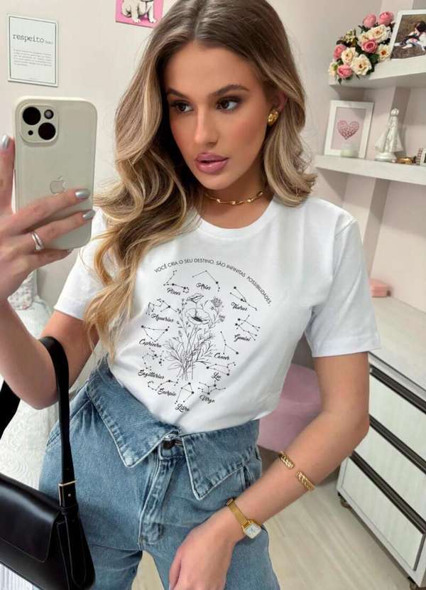 Cianitas - Camiseta Feminina Branca Signos - Branca