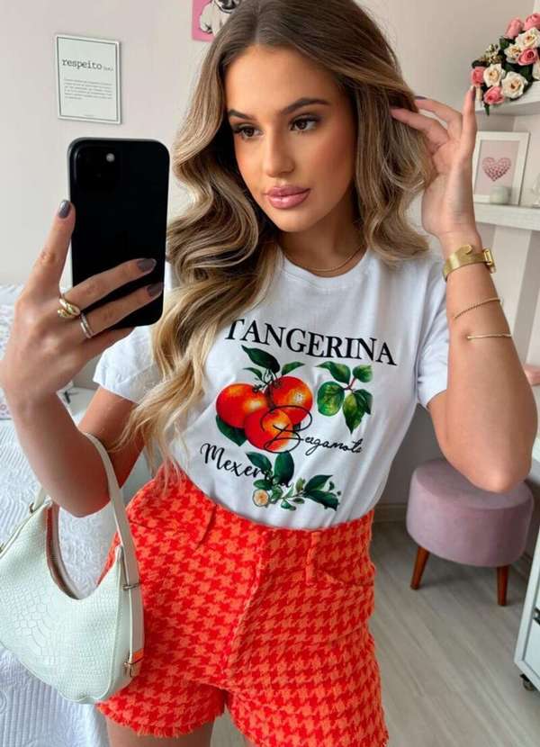 Cianitas - Camiseta Feminina Branca Tangerina - Branco