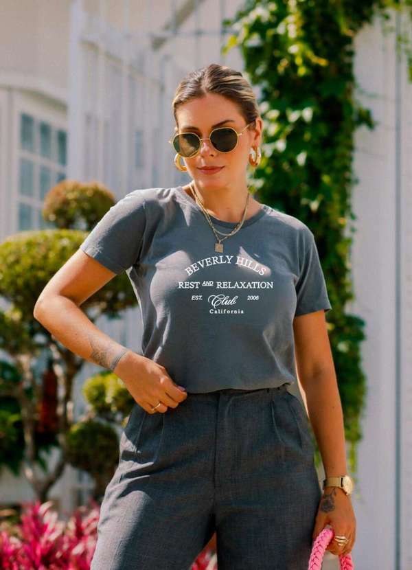 Cianitas - Camiseta Feminina Chumbo Beverly Hills Club - Chumbo