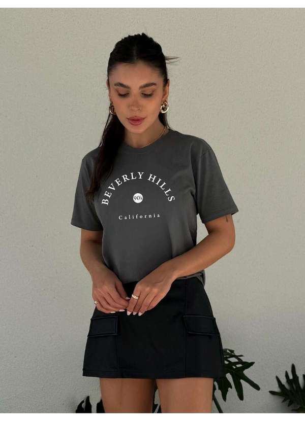 Cianitas - Camiseta Feminina Chumbo Beverly Hills - Chumbo