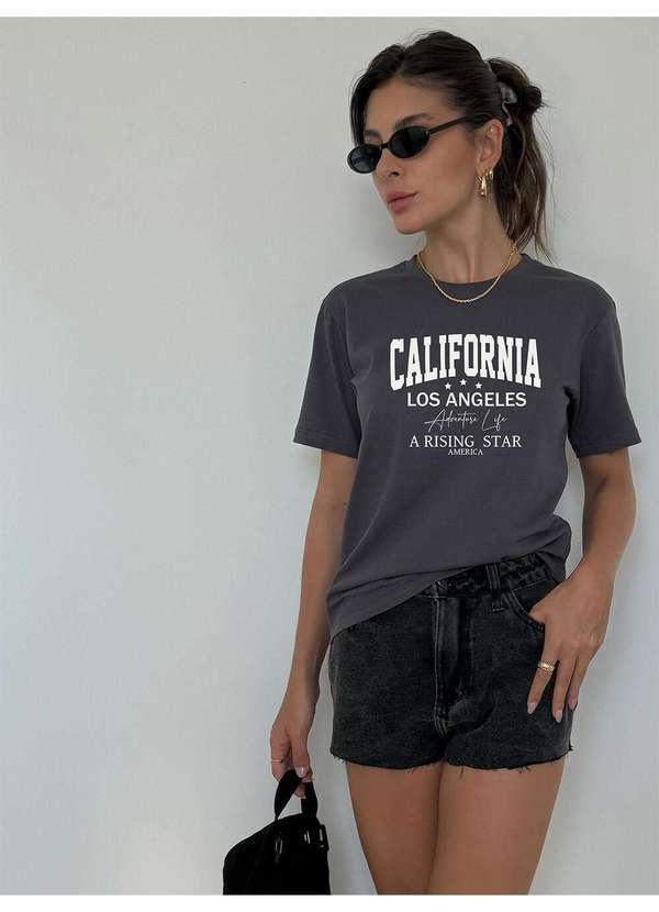 Cianitas - Camiseta Feminina Chumbo California Adventure - Chumbo 3