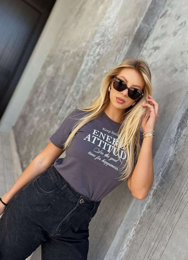 Cianitas - Camiseta Feminina Chumbo Energy Attitude - Chumbo