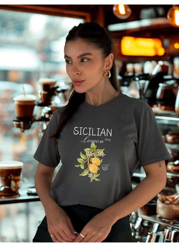 Cianitas - Camiseta Feminina Chumbo Sicilian Lemon - Chumbo 2