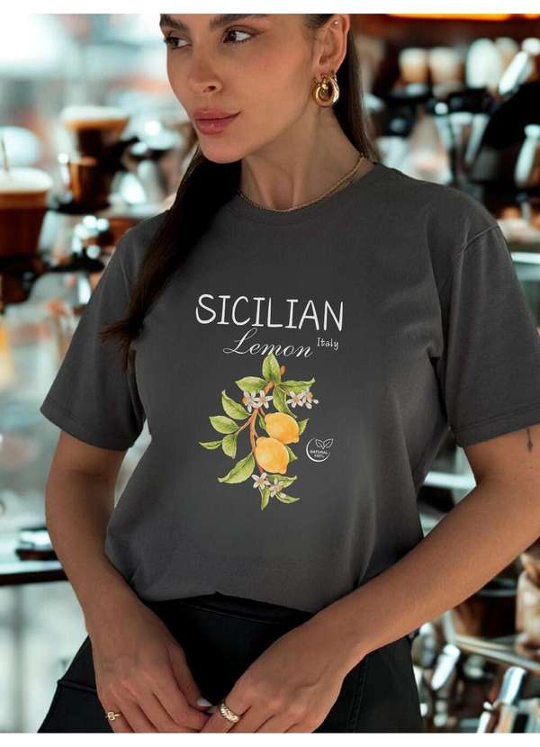 Cianitas - Camiseta Feminina Chumbo Sicilian Lemon - Chumbo 4