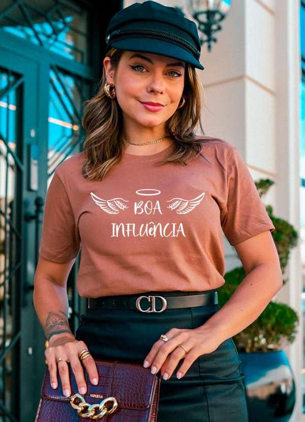Cianitas - Camiseta Feminina Marrom Claro Boa Influência - Marrom