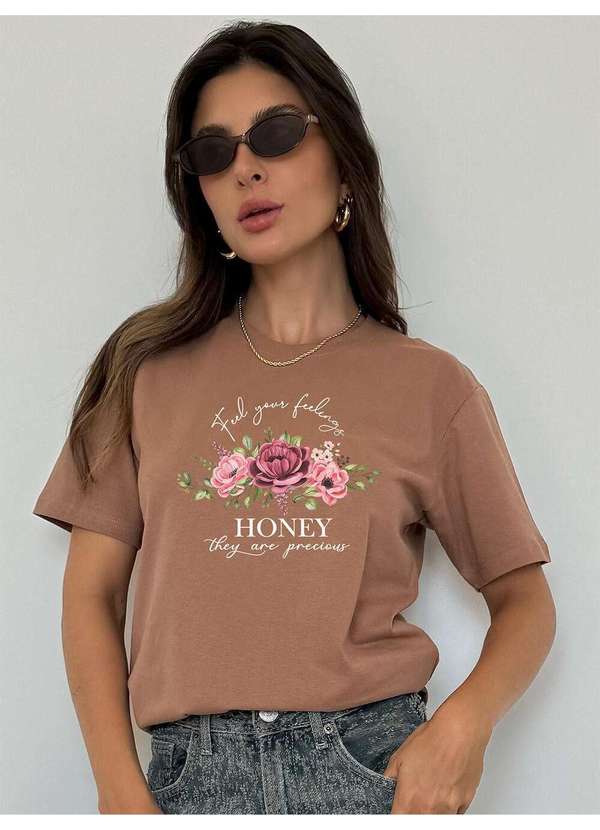 Cianitas - Camiseta Feminina Marrom Claro Honey - Marrom 2