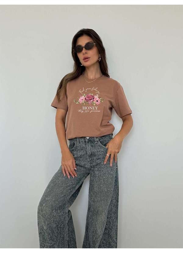 Cianitas - Camiseta Feminina Marrom Claro Honey - Marrom 3